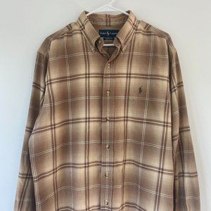 Ralph Lauren Beige Plaid Flannel Men's Large Classic Fit